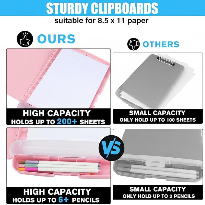 Plastic Clipboard with Storage,Clip Boards 8.5x11 Heavy Duty,Large Capacity Cute Nursing Clipboard with Pen Holder,A4 Letter Size for Women Teachers Work,School,Office, Light Pink