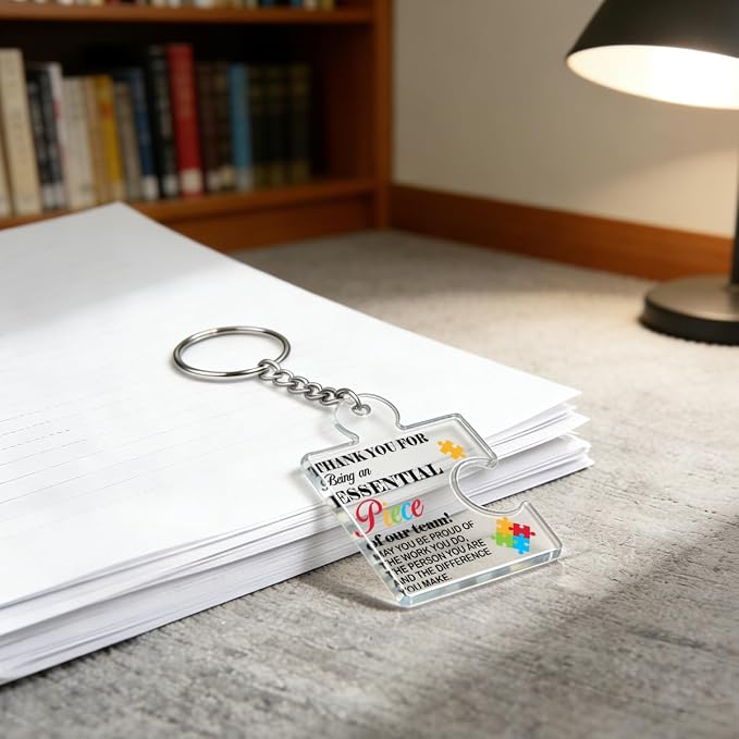 Team Appreciation Gifts Bulk Thank You Keychains for Coworkers | Gift Set for Employee, Staff, Teachers, Teamwork Puzzle Piece Keyring, Acrylic