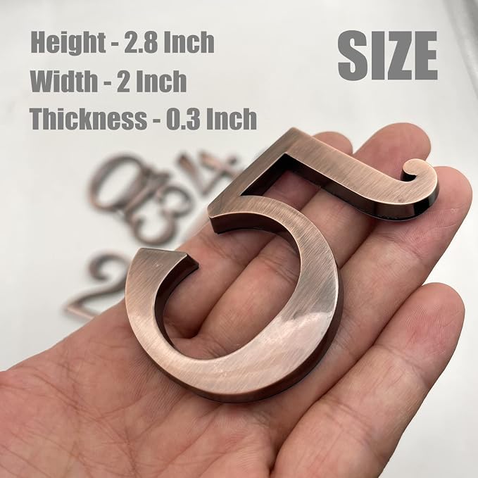 Mailbox Numbers, Self Adhesive Door Address Number Stickers for Aprtment Office Home Room or Outside Business Decoration Project (Copper, 2.75" - Set of 20)