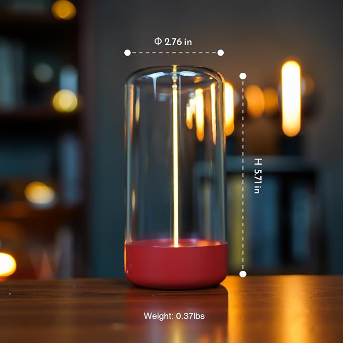 Mini Minimalist Cordless Table Lamp, Rechargeable Ambient Light, Red