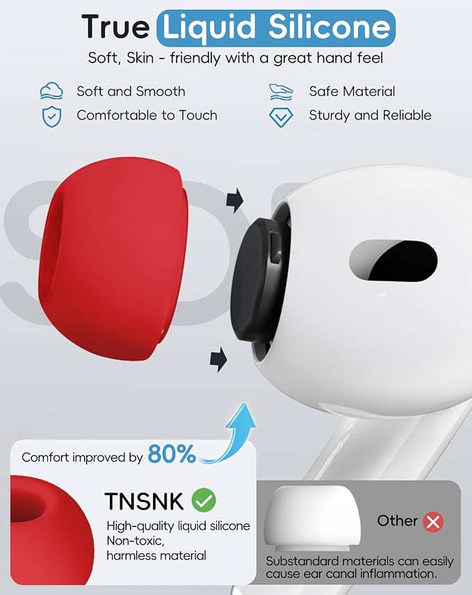 4 Pairs Replacement Ear Tips for AirPods Pro 1st /2nd(Red) | with Noise Reduction Hole,Built-in dust Guard Screen Silicone Ear Tips with Cleaning Pen