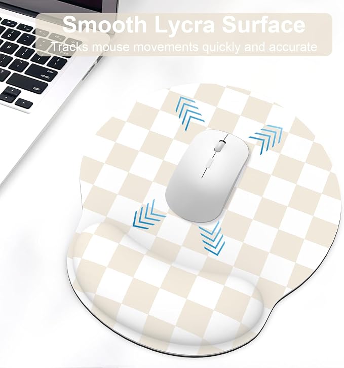Ergonomic Mouse Pad with Wrist Rest and Keyboard Wrist Rest, Mousepad | Memory Foam Wrist Rest for Computer Keyboard, Pain Relief, Non-Slip Base, Mouse Pad Wrist Support for Gaming, Beige Checkered