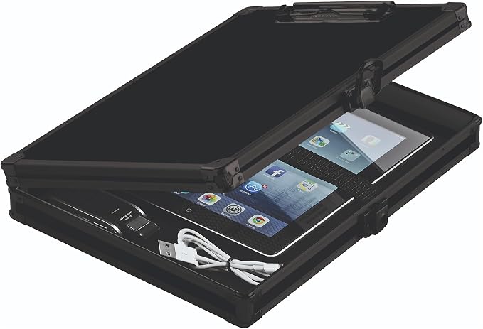 Vaultz Locking Storage Clipboard, Key Lock, Tactical Black, 12.75 in | Secure storage compartment keeps documents protected, durable clipboard design built for travel or office use