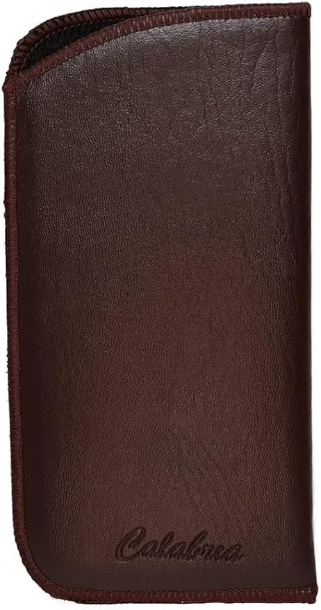 Calabria Slim Faux Leather Eyeglass Case Soft Slip-In Design [Brown without Clip - 3 Pack] | Compact Protective Pouch | Soft Case for Glasses | Lightweight Sunglass Storage