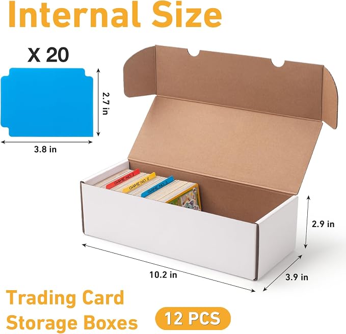 SUNEZLGO 12 Pack Trading Card Storage Box,Cardboard Sports Game Card Storage Collector Boxes with 20 PCS Dividers,Card Organizer for Basketball Cards,Hold 7200 Standard Trading Cards