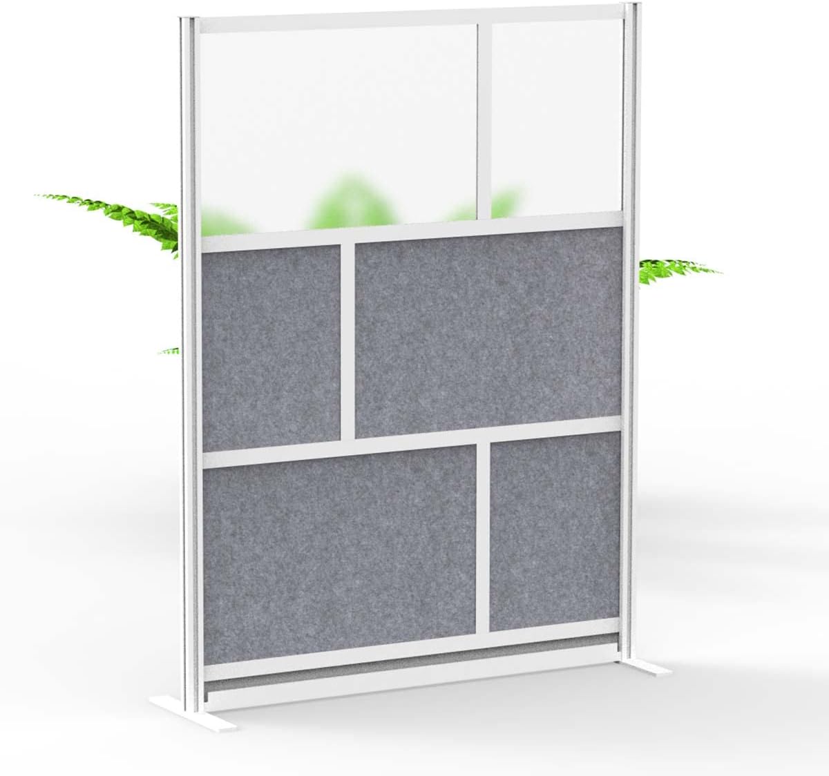 Stand Up Desk Store Expanse Modular Wall | 53'' x 70'' Wall | Expandable Partition Room Divider with Rearrangeable Frosted Acrylic & Sound Absorbent Panels (Silver Frame)