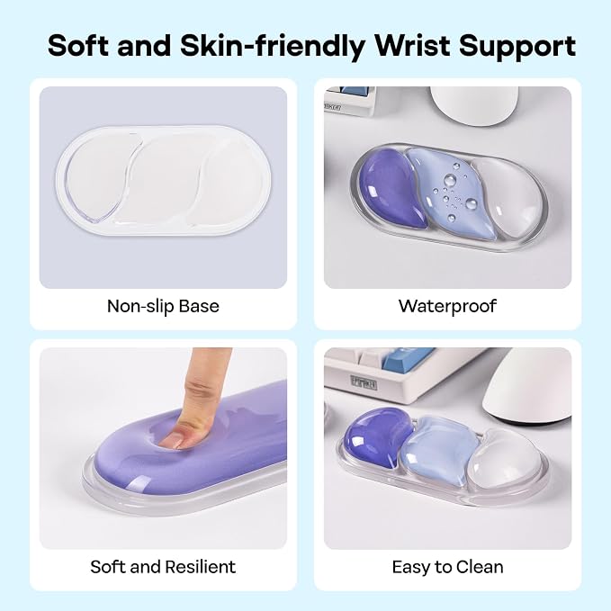 EPOMAKER CloudGel Wrist Rest for Keyboard and Mouse, 2 Pieces | Silicone Wrist Support, Anti-Slip Rubber Bottom, Ergonomic Design, Suitable for Office/Computer/Laptop/Gaming (Blue)