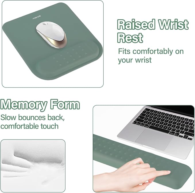 MOSISO Keyboard Stand&Wrist Rest Support for Keyboard &Mouse Pad Set | Ergonomic Massage Wrist Rest Set, Easy Typing Working Acrylic Clear Stand for Office Home, Emerald Green