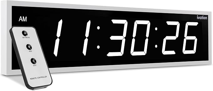 Ivation Oversized Large Digital Wall Clock - Big LED Digital Clock w/Large Display & Durable Aluminum Frame Shelf or Wall Mount (36 Inch - White) 6 Brightness Levels | Time Memory | Remote