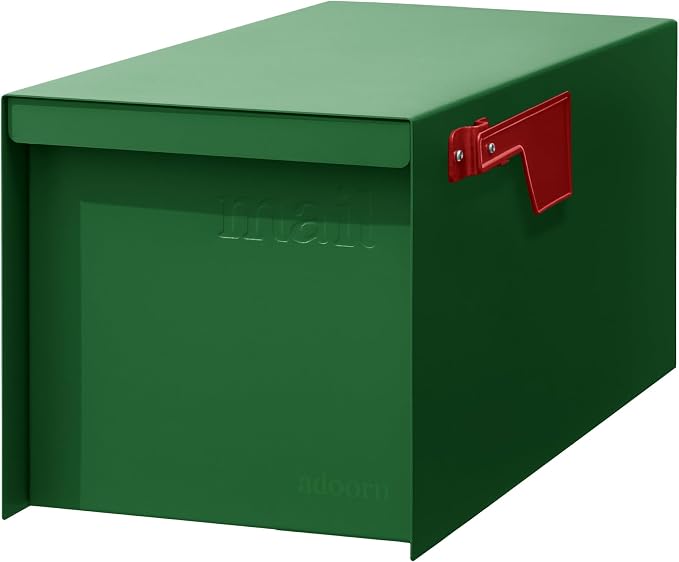 Adoorn Post Mount Outdoor Mailboxes - Large Decorative Mailbox for Letters and Packages - Weatherproof Construction - Durable Steel - Magnetic Closure - 9.5” H x 9.5” W x 20.75” D - Forest Green