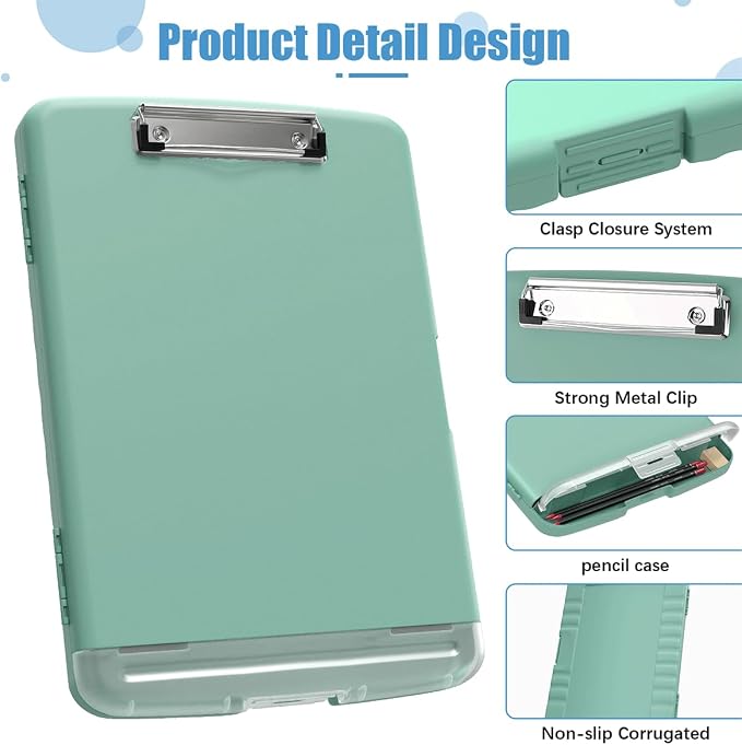 Hongri Clipboard with Storage with Pencil Case, 8.5 x 11 Storage Clip Board | High Capacity Organization Box for A4 Letter Legal Paper, Heavy Duty Folio & Side-Opening for Nurses, Teachers, Dark Green