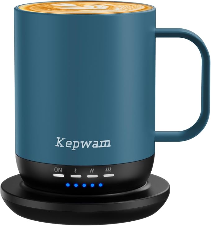 Kepwam Heated Coffee Mug T1-14oz Fast Heating & Longer Battery Life Self Heating Coffee Mug Hot to 149℉ - Touch & App Controlled Mug Coffee and Hot Beverage Warmer, Gifts for Women and Men