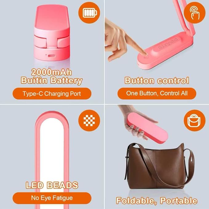 Giryuhd LED Desk Lamp for Office Home & Battery Operated Lamp Rechargeable Lamp Foldable & Portable Light, LED Desk Light Strip, 3 Brightness Dimmable Small Desk Lamp Wireless Reading Lamp