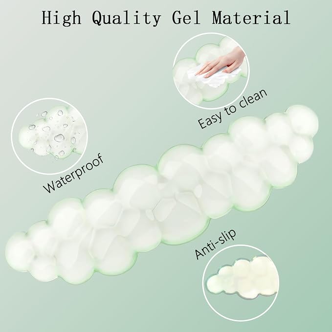 Gel Cloud Wrist Rest Keyboard Clear Green Mouse Pad with Wrist Rest Set 3PCS Ergonomic Cool Keyboard Wrist Pad Cute Acrylic Coaster Non-Slip Base Cute Transparent Mouse Wrist Pad Support for Computer