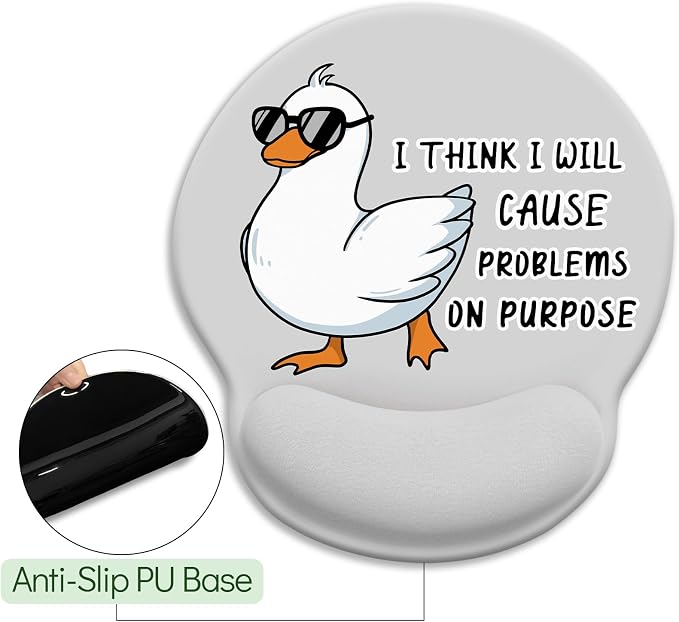LIMKRIAN Funny Duck Ergonomic Mouse Pad with Gel Wrist Rest, 9.8 x 8.6 in | Ergonomic Design, Non-Slip PU Base, Pain Relief Wrist Support, Mouse Pads for Desk Laptop, Cute Office Desk Accessories Gift