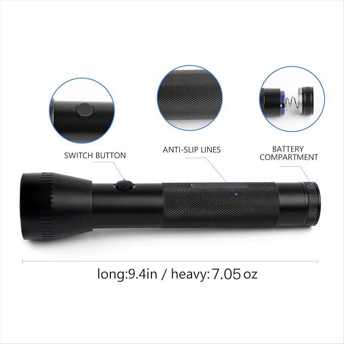 Heavy Duty 2-Cell D Battery LED Big Flashlights, High Lumens, Single Mode, Aluminum, Rugged Metal Flashlight for Outdoors and Emergency Power Outages (3 Pack)