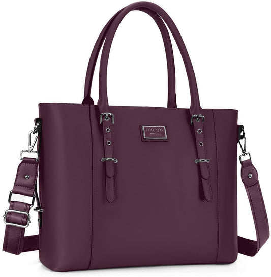 MOSISO PU Leather Laptop Tote Bag for Women, Waterproof Large Capacity Business Work Briefcase Shoulder Laptop Bag