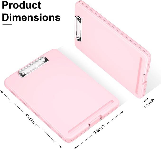 Hongri Clipboard with Storage, 8.5 x 11 Clip Board Foldable, Pink | Bottom Opening, Size 13.4 x 9.4 X 0.9 in for Nurses, Teacher, Students, Classroom, School & Office Supplies