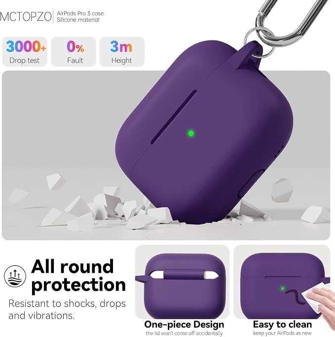 for AirPods Pro 3 Case 2025,Come with Cleaner Kit,Dark Purple | Silicone Protective Cover for Airpod Pro 3rd Generation Case with Keychain,for Women Men,One-Piece Design,Shockproof
