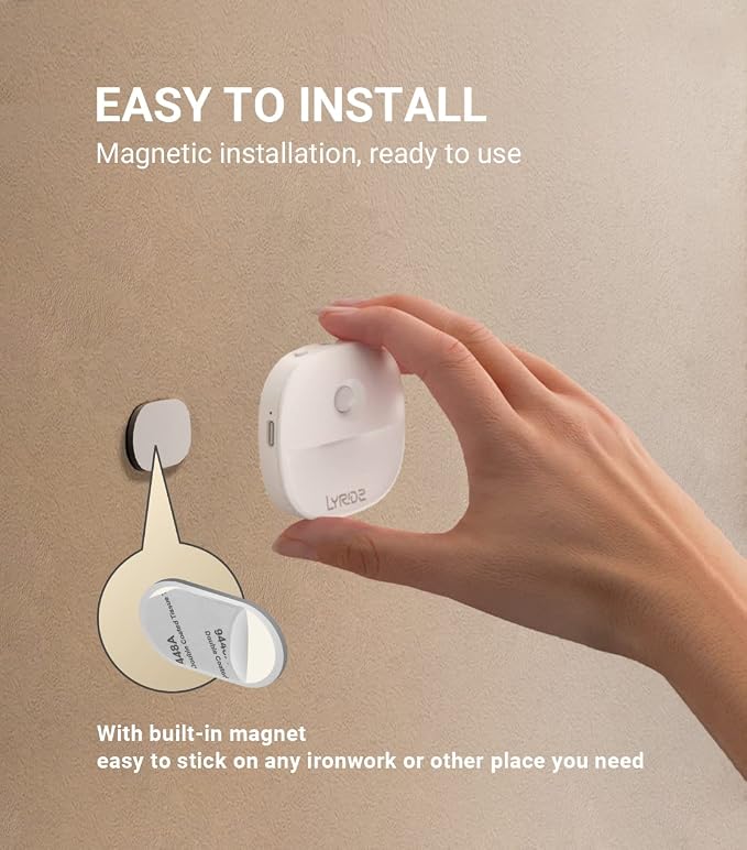 Lyridz Rechargeable Battery Night Light with Motion Sensor, Dimmable Amber Nightlights for Bathroom, Bedroom, Hallway, Stairs, Pet House, 3 Pack