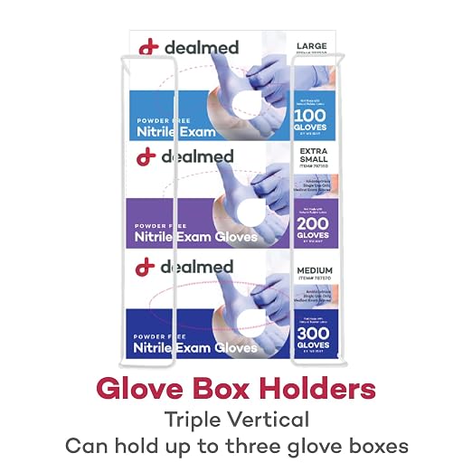 Dealmed 787235 Triple Wall Mount Glove Box Holder - Steel Organizer | Powder Coated Construction, 3 Dispenser Capacity, 11.5 W x 4.25 D x 14 H in, Open Wire Design, Fits Nitrile Latex Vinyl