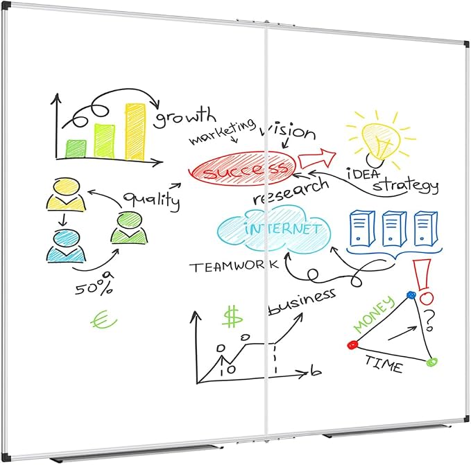 XBoard Magnetic Whiteboard 48 x 48 Inch, Foldable Dry Erase White Board with Aluminium Frame & Marker Tray 4' x 4', Wall Mounted Folding Message Presentation Board