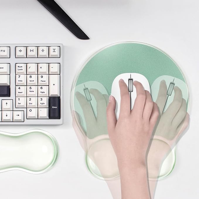 Gel Wrist Rest for Keyboard and Mouse - Ergonomic Green Mouse Pad with Wrist Rest Support Non-Slip Base for Desktop/Latop/Office/Home