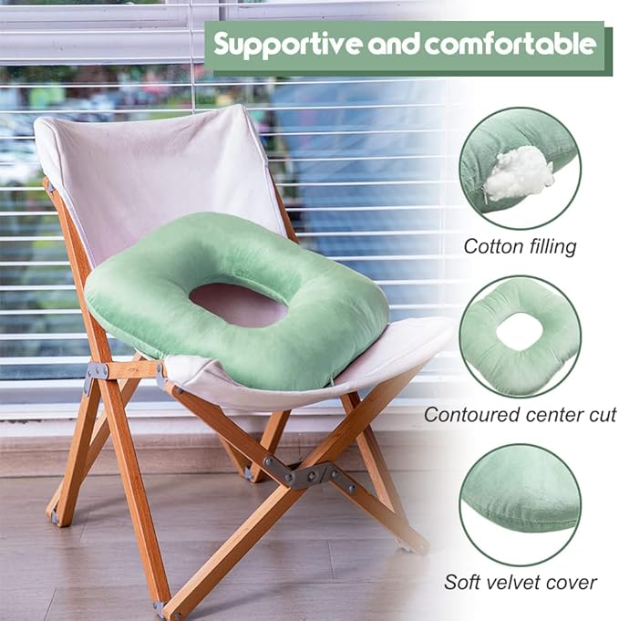 Stuffed Donut Pillow Seat Cushion | for Tailbone and Coccyx Pain, Hemorrhoids, Bed Sores, Pregnancy, Prostate, Surgery Recovery, Sitting Pressure Relief, for Home, Office and Car (Moss Green)