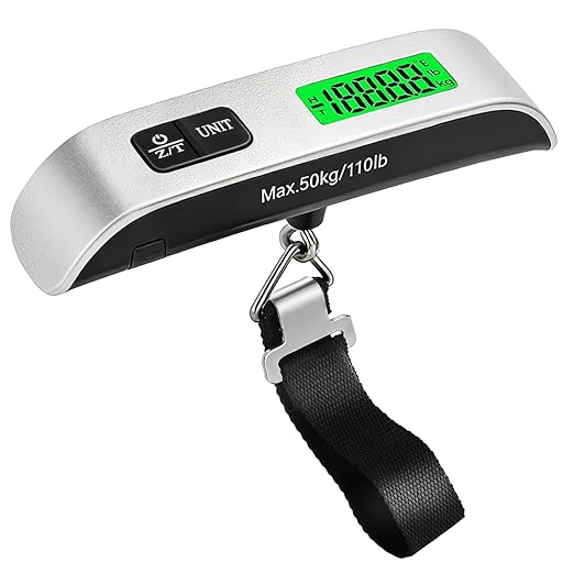 Digital Luggage Scale, 110lb Suitcase Weight Scale for Travel with Backlit LCD Display, 4-Unit Switching, Portable Hanging Baggage Scale for Luggage, Backpacks, Packages (Battery Included) | with Backlit LCD Display, 4-Unit Switching, Hanging Baggage S...