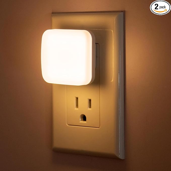 LED Night Light Plug into Wall, 2 Pack, Nightlights With Light Sensor Dusk to Dawn, 0.3W Square Plug in Night Lights for Kids, 3000K Warm White Night Light for Travel Bathroom Bedroom Kitchen