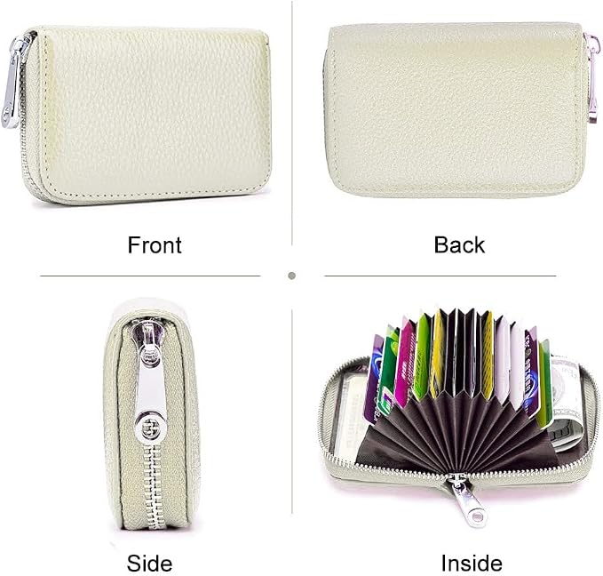 RFID Credit Card Holder Genuine Leather Credit Card Wallet with Zipper | RFID