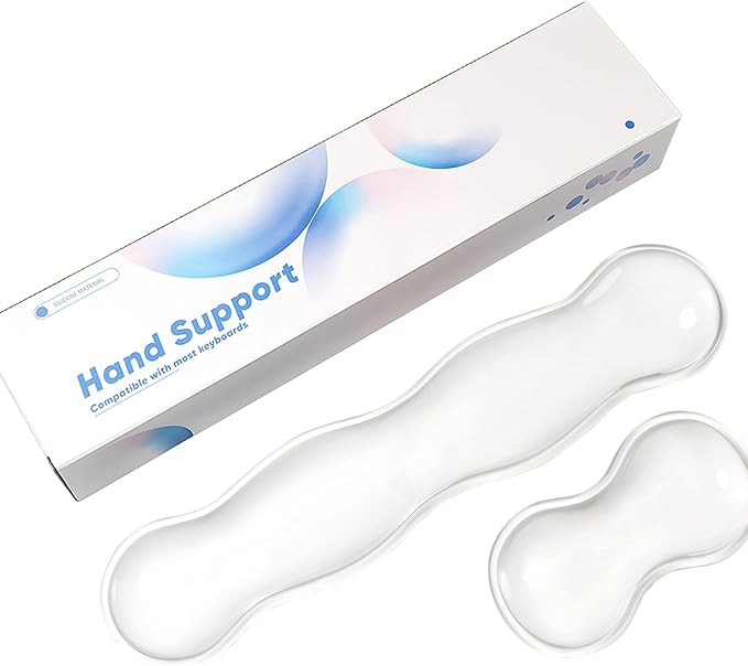 Ergonomic Gel Keyboard and Mouse Wrist Rest Set – Clear Wrist Support for Keyboard 60%/68%/75%, Comfort & Support for Typing and Gaming (White)