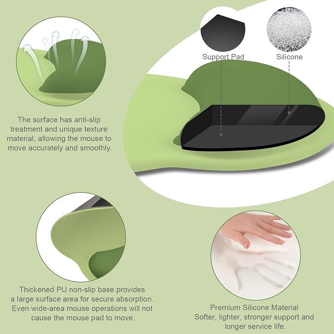 MOSISO Wrist Rest Support for Mouse Pad&Keyboard Set, Olive Green | Circle Curved Ergonomic Mousepad Non-Slip Base Home/Office Pain Relief&Easy Typing Pad with Soft Cloth&Silicone Lining