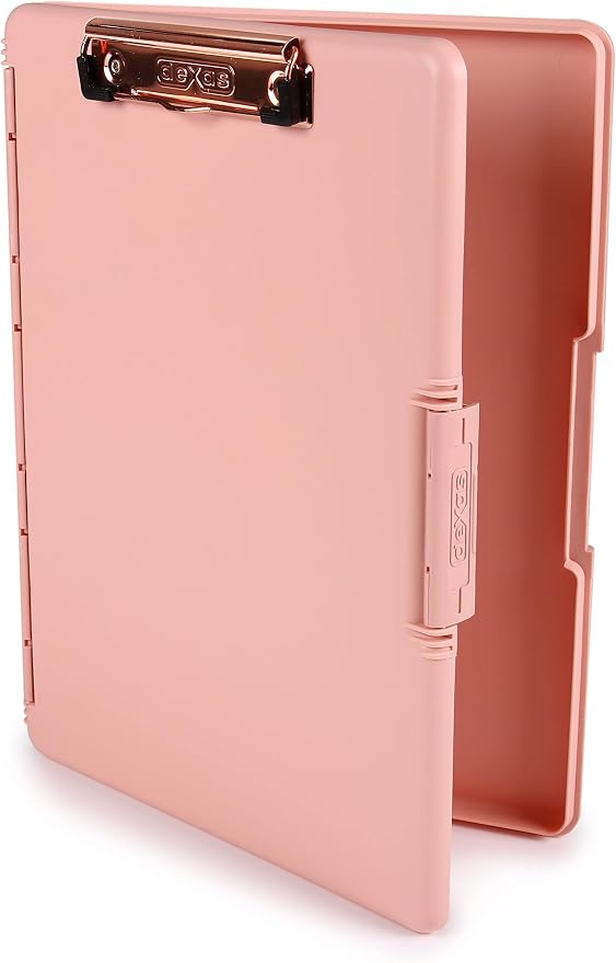 Dexas Slimcase 2 Plastic Clipboard with Storage and Side Opening, Blush Pink with Rose Gold Clip, Office Supplies Clipboards to Organize, Carry and Store, A4 Holder, Nursing Clipboards (Pack of 6)