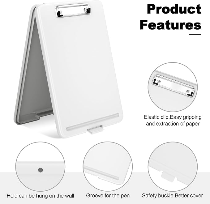 Hongri Clipboard with Storage, 8.5 x 11 Clip Board Foldable, White | Bottom Opening, Size 13.4 x 9.4 X 0.9 in for Nurses, Teacher, Students, Classroom, School & Office Supplies
