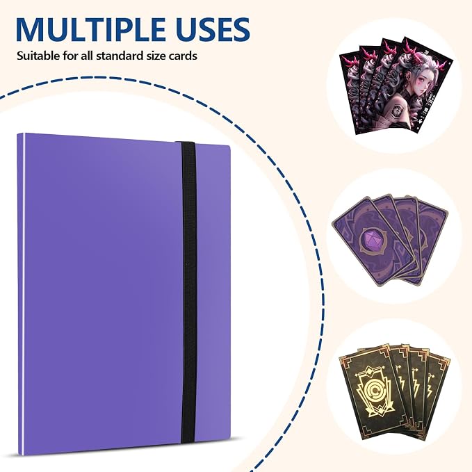 Card Binder, EDUDIIU 9 Pockets Premium Trading Card Binders, Cards Collection Binder Album, Side Loading Yugioh Holder Book for Sport, Football, Baseball Collector - Purple
