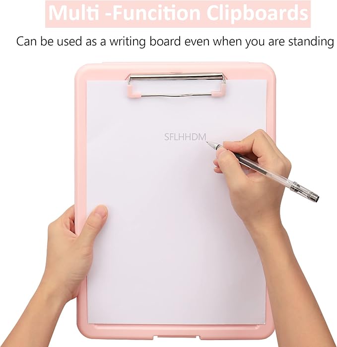 Clipboard with Storage,Storage Clipboard with Clip,Clipboards Foldable for Nurse,for 8.5x11 Paper Clip Boards,A4 Clipboards Case with Smooth Writing for Office Supplies Clip Board Case-Pale Pink