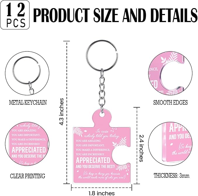 Team Appreciation Gifts Bulk Thank You Keychains for Coworkers | Gift Set for Employee, Staff, Teachers, Teamwork Puzzle Piece Keyring, Acrylic