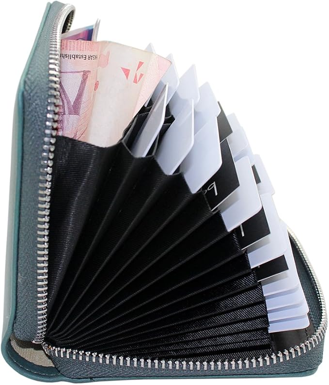 RFID Blocking 24 Slot Credit Card Holder Wallet Real Leather Multi Card Organizer Wallet with Zipper