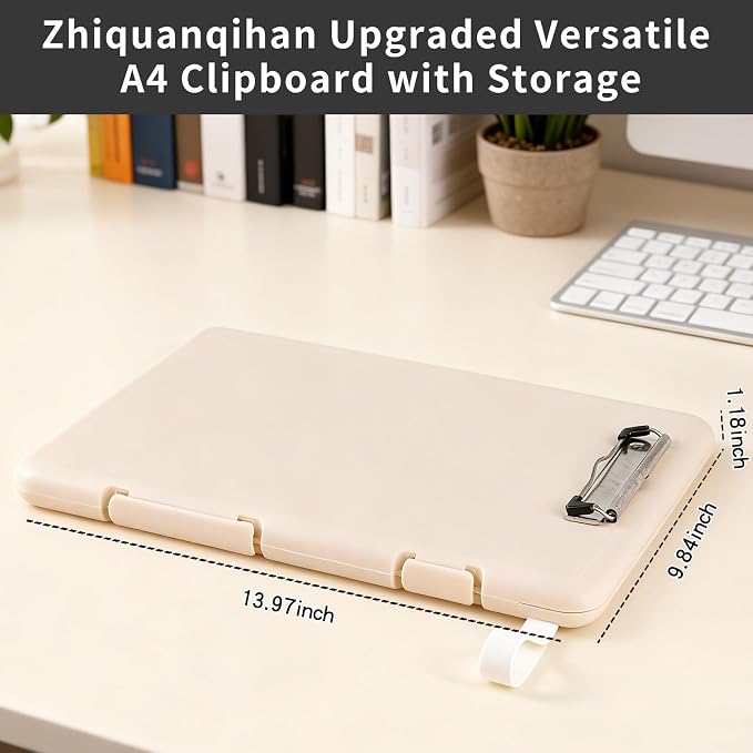 Letter Size Clipboard with Storage, Plastic Clipboard with Side Opening, A4 Waterproof Foldable Nursing Clip Board for School & Office with Christmas Stickers (Khaki)