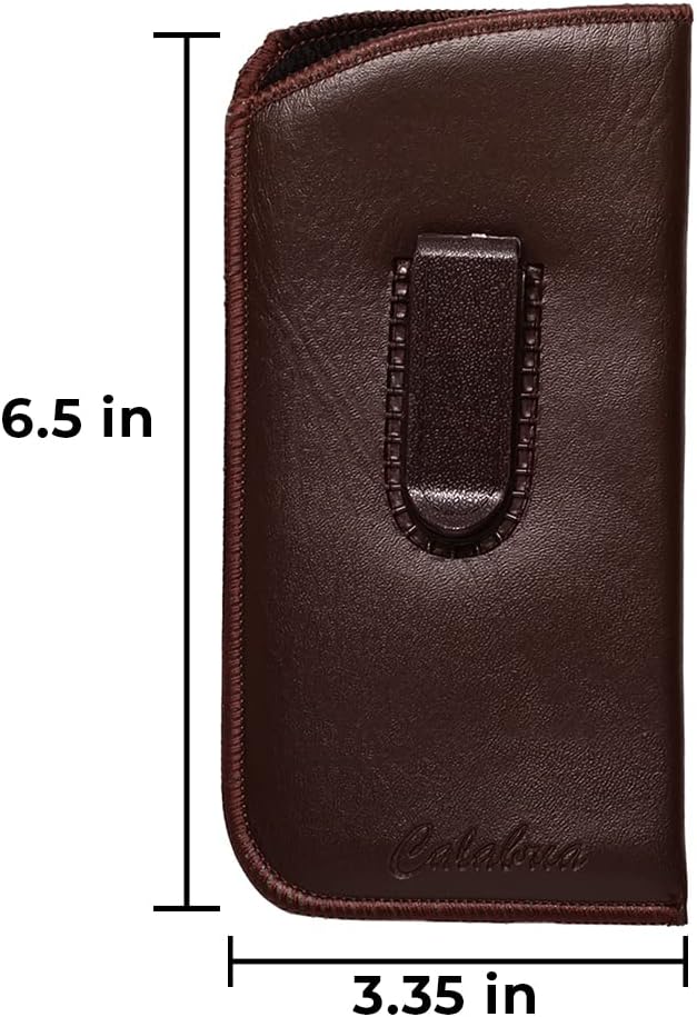 Calabria Slim Faux Leather Eyeglass Case Soft Slip-In Design [Black & Brown - 2 Pack] | Compact Protective Pouch | Soft Case for Glasses | Lightweight Sunglass Storage