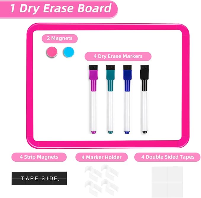 VUSIGN Magnetic Dry Erase Board, 8.5 x 11 Inches White Board, Dark Pink | Includes 4 Dry Erase Markers, Small Mini White Board for Students Fridge Wall Locker