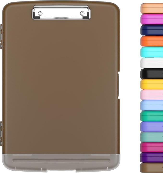 Hongri Clipboard with Storage with Pencil Case, 8.5 x 11 Storage Clip Board | High Capacity Organization Box for A4 Letter Legal Paper, Heavy Duty Folio & Side-Opening for Nurses, Teachers, Brown
