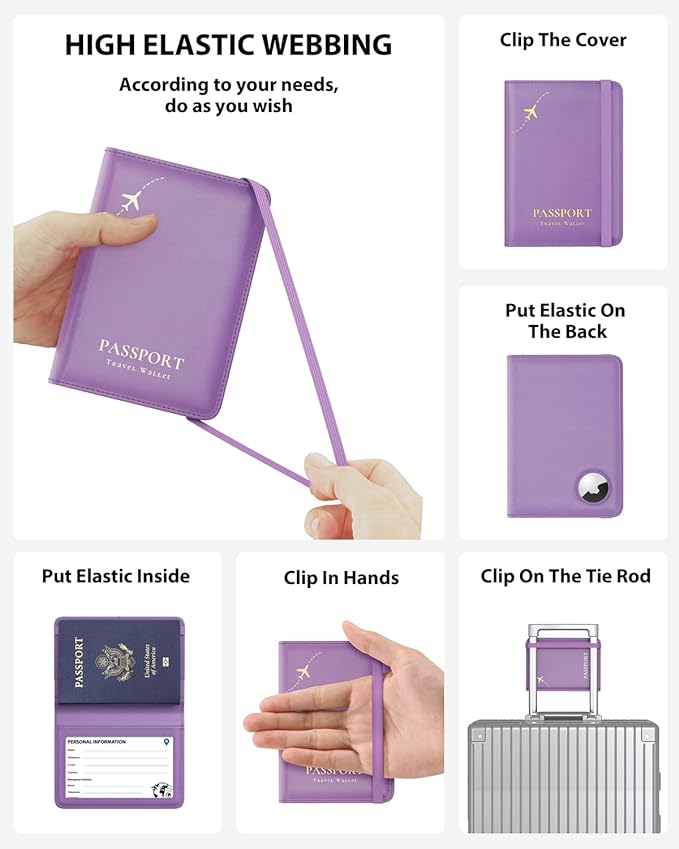 Stouchi AirTag Passport Holder – Slim RFID Travel Wallet | Ultra-slim, Waterproof PU Leather, 5 Card Slots, RFID Blocking, AirTag Slot – Perfect for US Passports