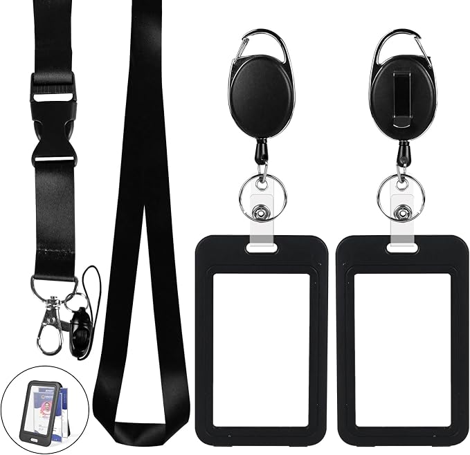 Clear Double Sided Visualization Window Vertical Plastic ID Name Card Holders,Retractable Badge Reels and Lanyard,for Key Card Conference Licenses Passes Nurses Coach Employees School and Office