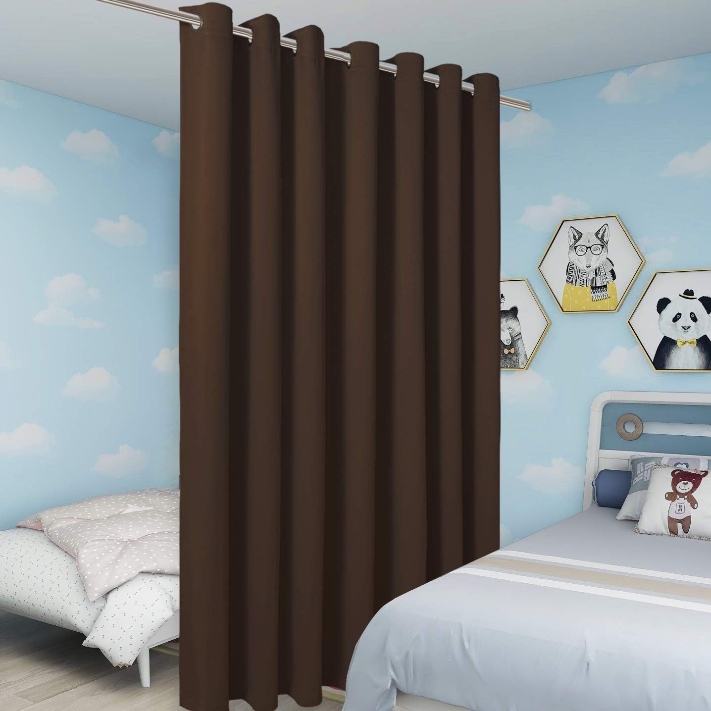 BONZER Extra Wide Room Divider Curtain Screen Partitions Total Privacy Wall Noise Reducing Blackout Curtains for Home Theatre, Storage, 108L x 120W Inch (9L x 10W ft), 1 Panel, Chocolate