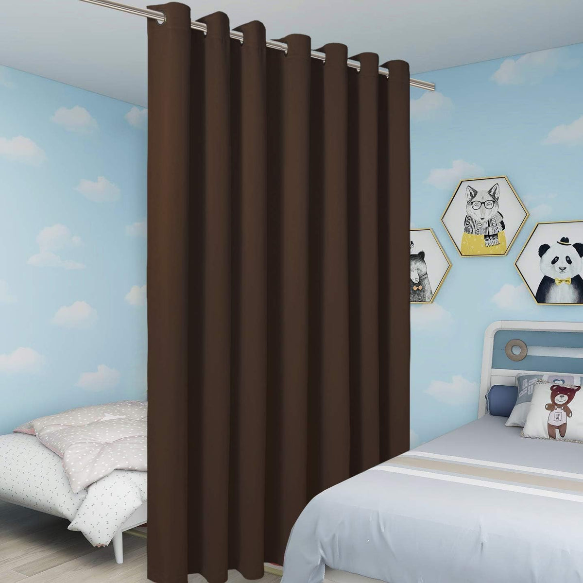 BONZER Extra Wide Room Divider Curtain Screen Partitions Total Privacy Wall Noise Reducing Blackout Curtains for Living Room, 96L x 120W Inch (8L x 10W ft), 1 Panel, Chocolate