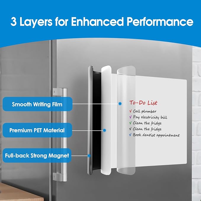 MaxGear Magnetic Whiteboard for Fridge 12x8 White 5 Pack | Strong Magnet, Dry Erase, Reusable, Easy Clean, Stain Resistant, Meal Planner, Grocery List, Family Notes, Kitchen Organizer