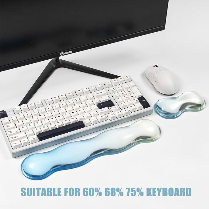Ergonomic Gel Keyboard and Mouse Wrist Rest Set – Blue Clear Wrist Rest for Computer Keyboard 60%/68%/75%, Keyboard Cushion, Comfort & Support for Typing and Gaming