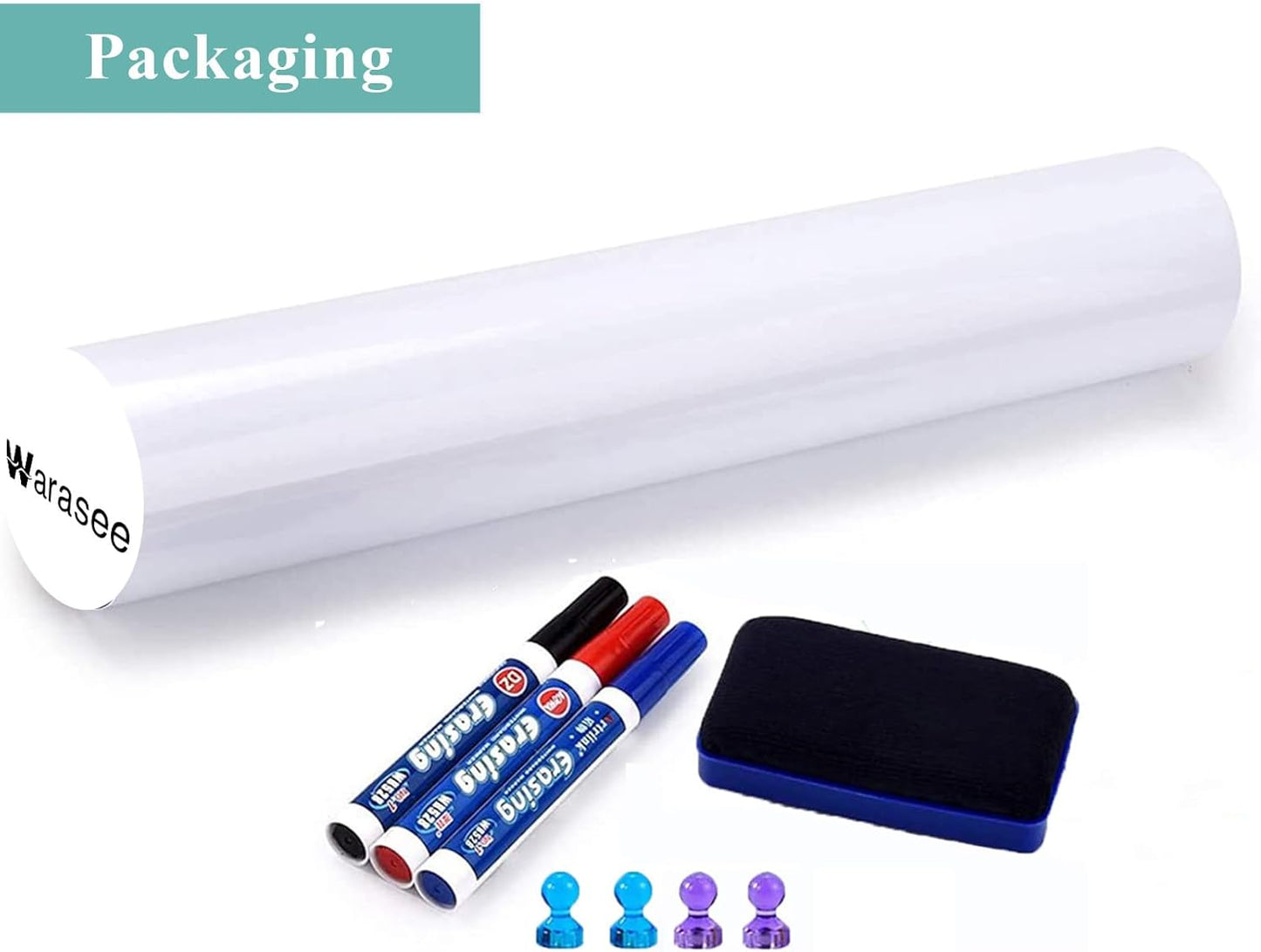 Magnetic Dry Erase Whiteboard Sticker, 24" x 39" Stick on Whiteboard for Wall, Dry Erase Board Peel and Stick for Kids, Office, Home, with Marker, Eraser and Magnets (Adhesive Backing)
